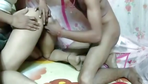 Indian Wife With Husband And Friend