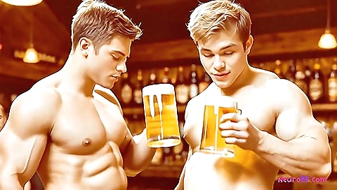 Muscular bear pounds ass with beer-fueled public anal fuck on bar